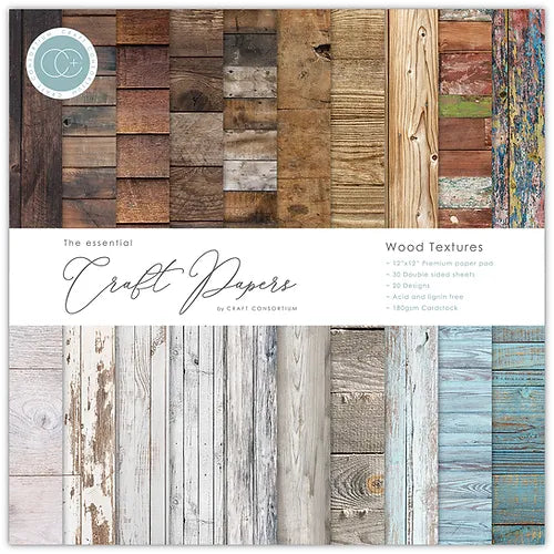 Craft Consortium - The Essentials - Wood Textures 12x12 Paper Pack