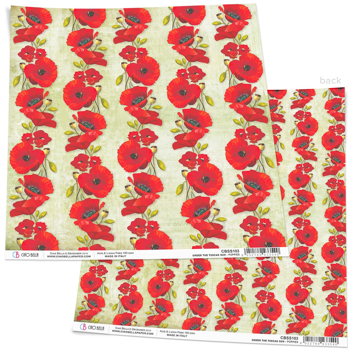 Ciao Bella- Under The Tuscan Sun - Poppies 12x12 Single Sheet