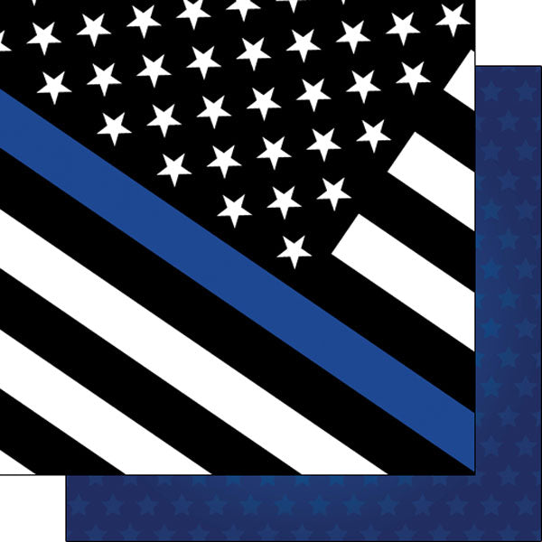 Scrapbook Customs - Blue Line Flag Double Sided 12x12 Paper