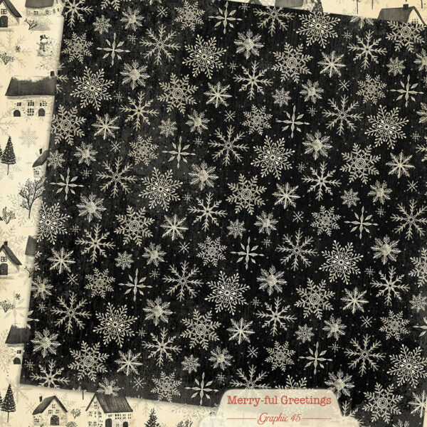 Graphic 45 - Merry-Ful Greetings - Winter Snowflakes 12x12 Paper