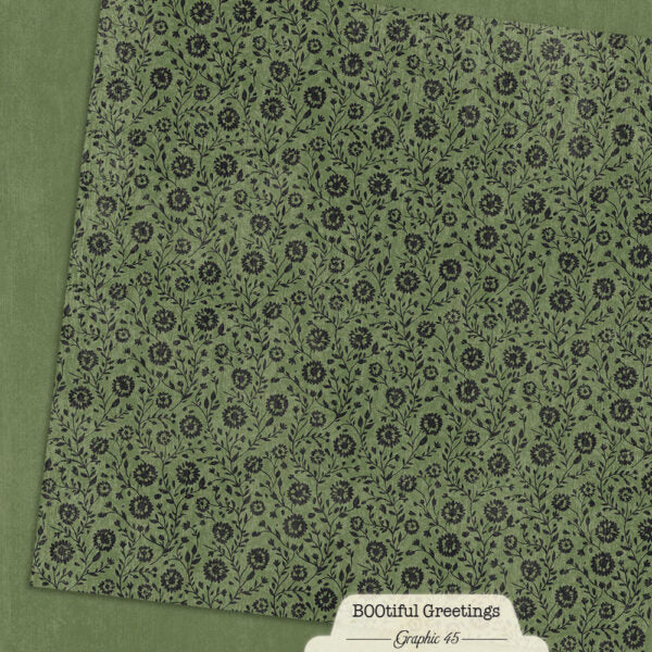 Graphic 45 - Bootiful Greetings - Gothic Green Patterns & Solids 12x12 Sheet