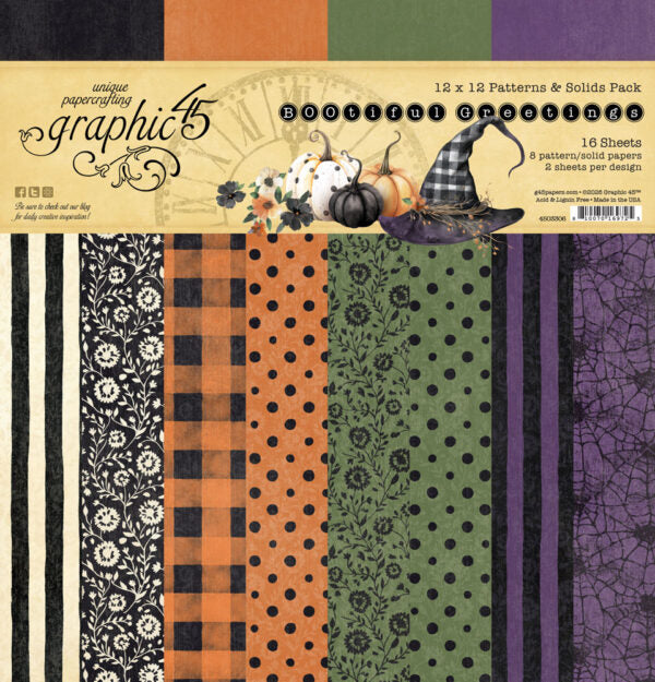 Graphic 45 - Bootiful Greetings 12x12 Patterns & Solids Pack