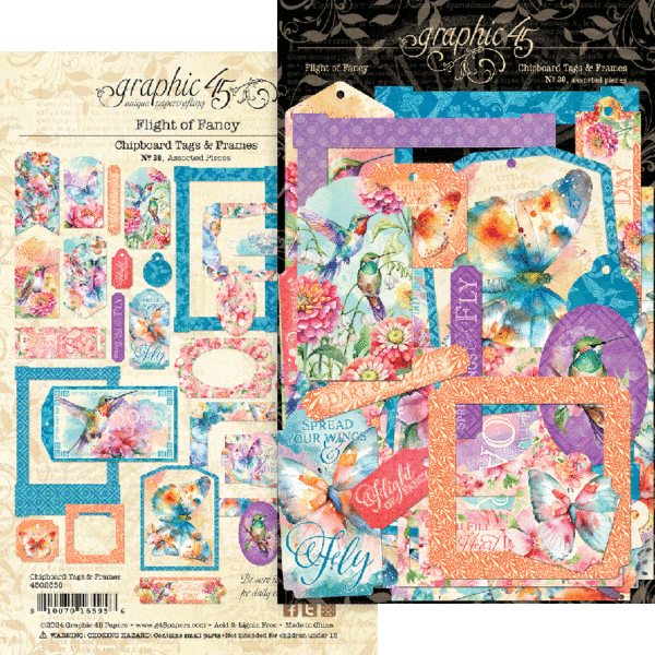 Graphic 45- Flight of the Fancy-Chipboard Tags & Frames
