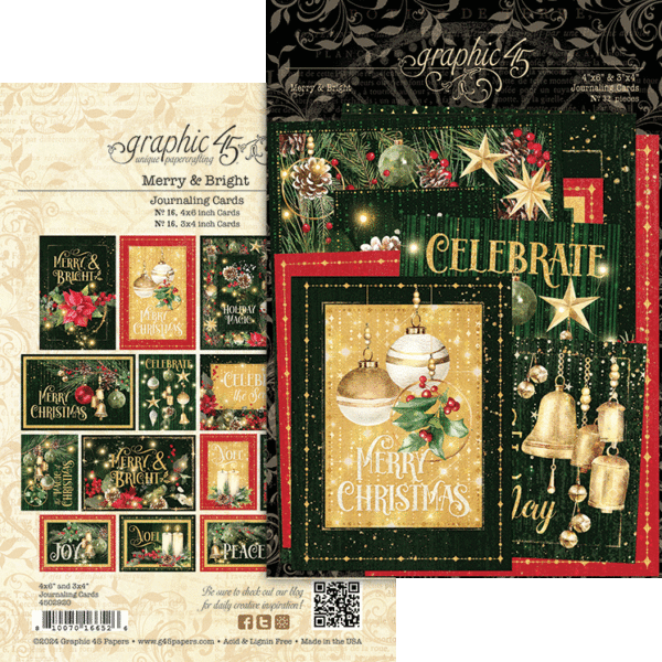 Graphic 45- Merry & Bright Journaling Cards- 32 pieces