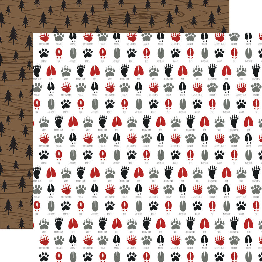 Echo Park - Lets Lumberjack - Animal Tracks 12x12 Double Sided Paper