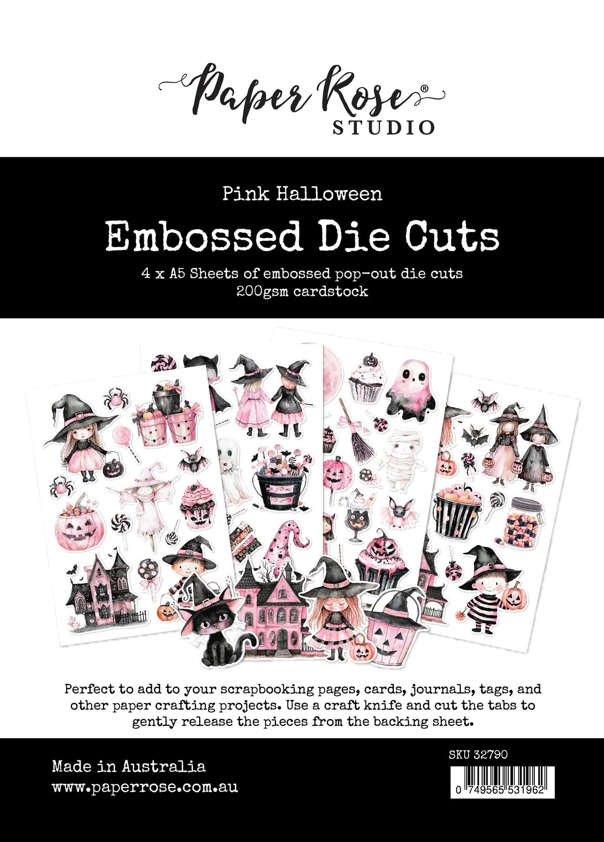 Paper Rose Studio - Pink Halloween Embossed Die Cuts