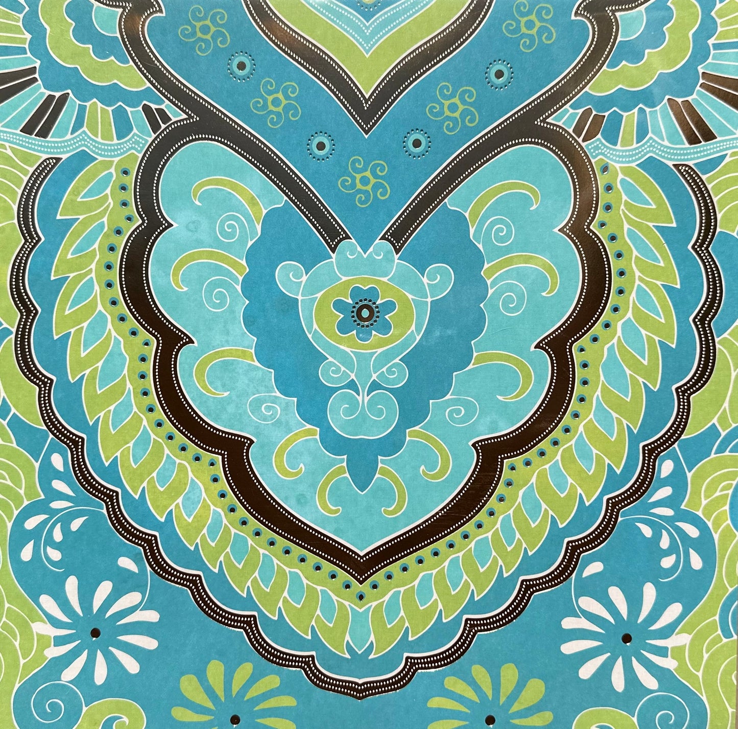 Vintage Market - 12x12 Single Sided Paper - Teal Lotus Flower Print with Gold Foil Accent