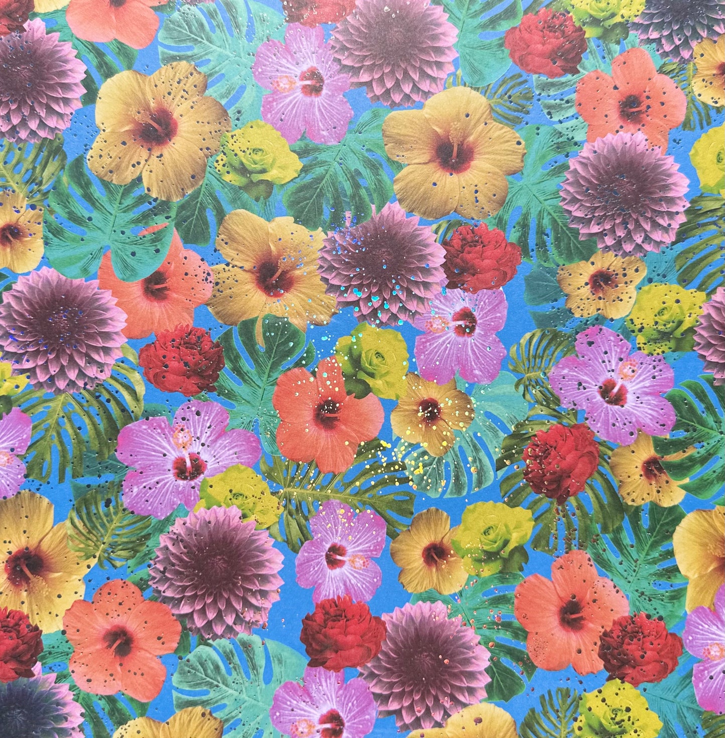 Vintage Market - 12x12 Single Sided Paper - Hibiscus with Holographic Splatters