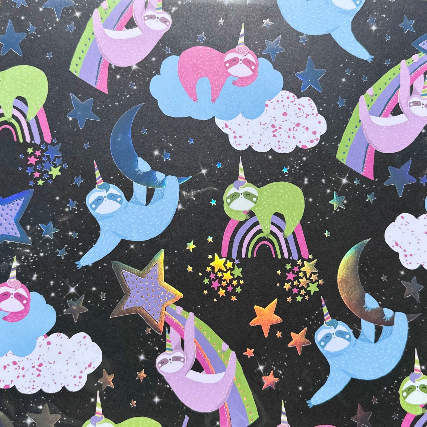 Vintage Market - 12x12 Single Sided Paper - Sloth Unicorn with Holographic Accents