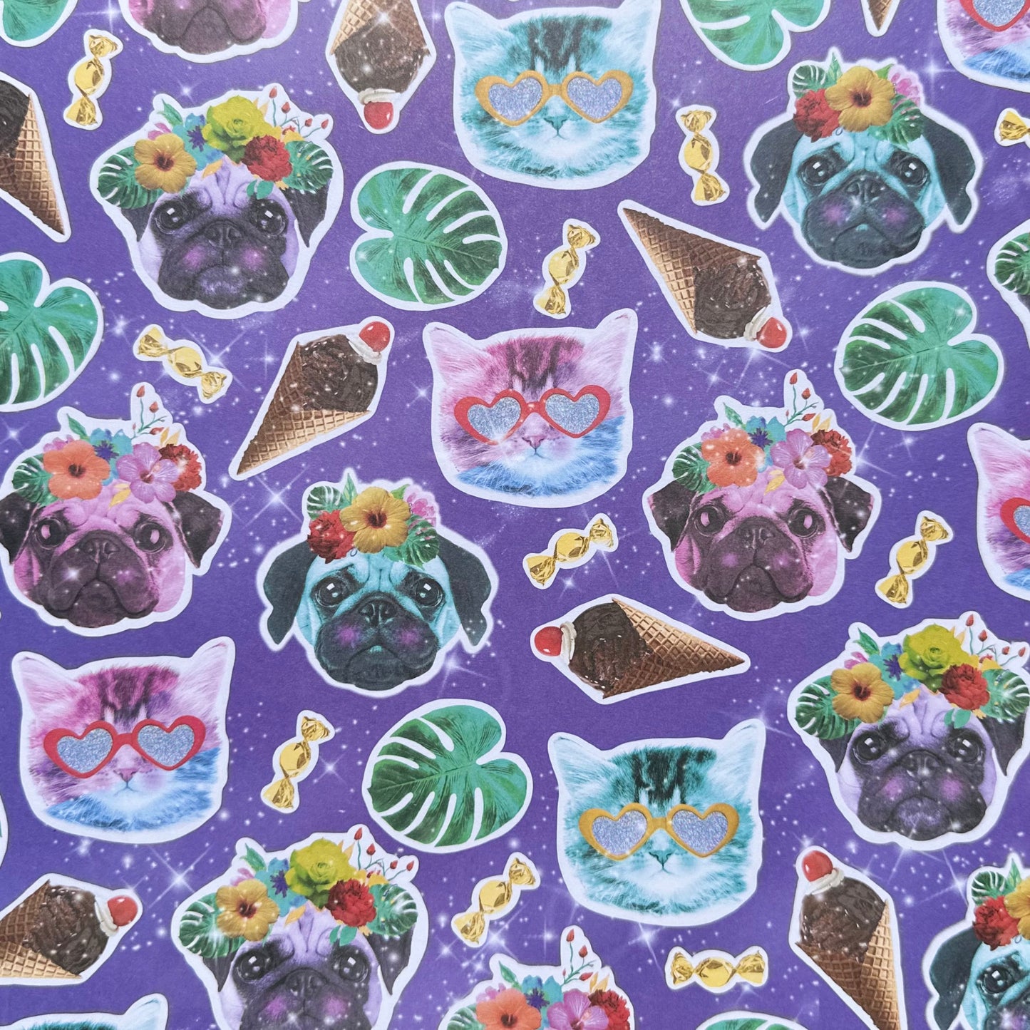 Vintage Market - 12x12 Single Sided Paper - Pugs, Cats & Ice Cream
