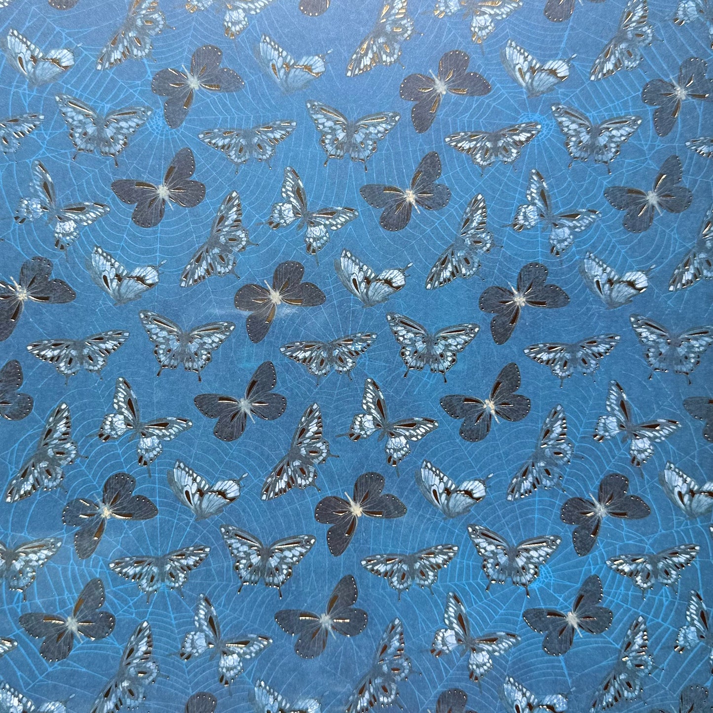 Vintage Market - 12x12 single Sided Paper - Blue/ Butterflies with Foil Accents