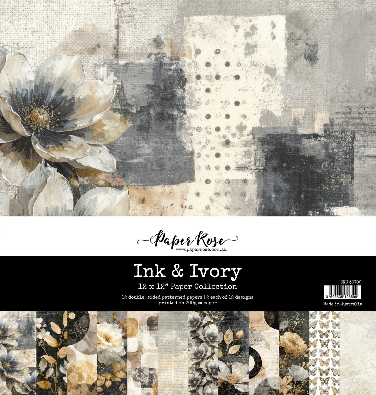 Paper Rose Studio - Ink & Ivory 12x12 Paper Collection
