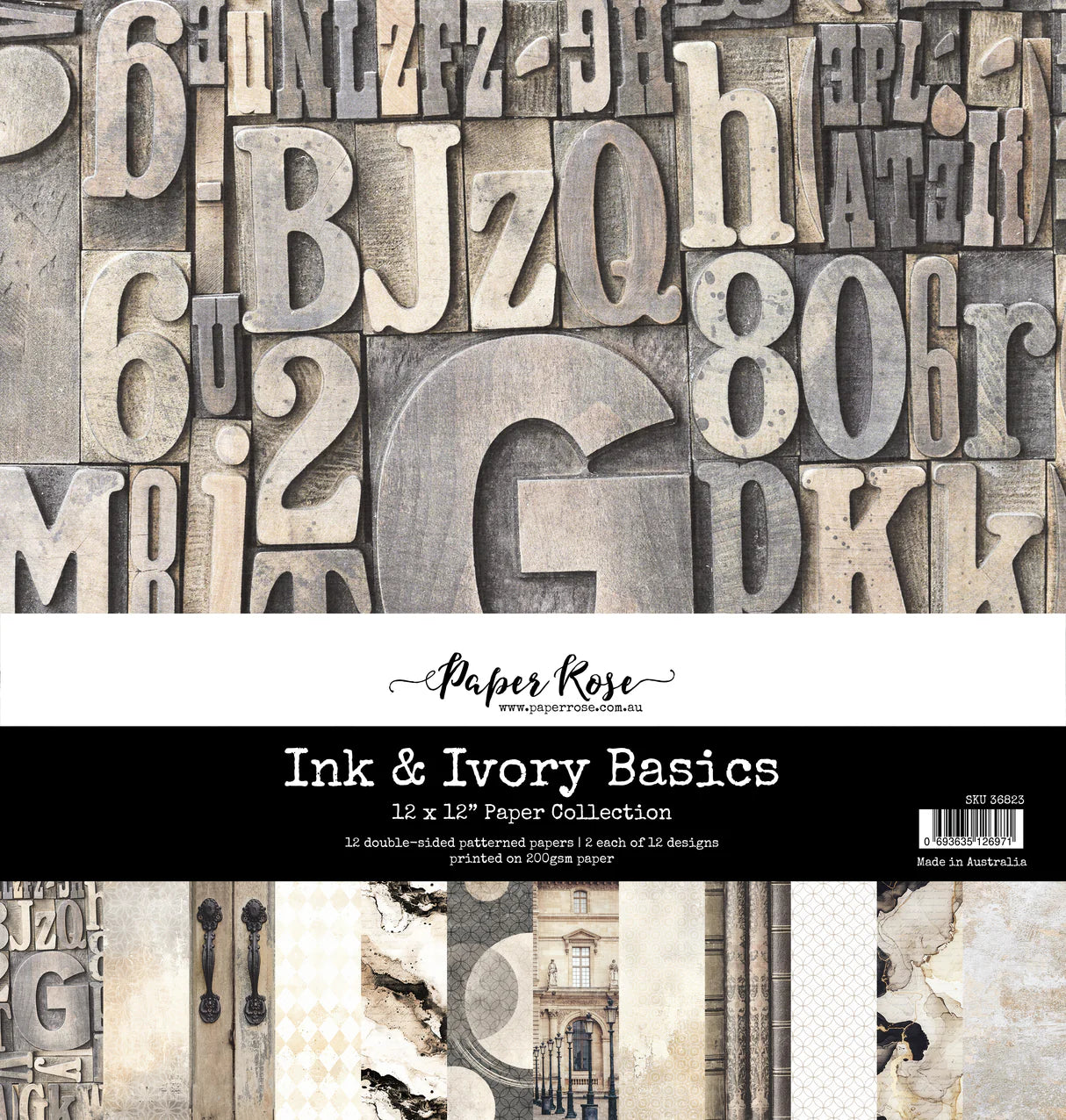 Paper Rose Studio - Ink & Ivory Basics 12x12 Paper Collection