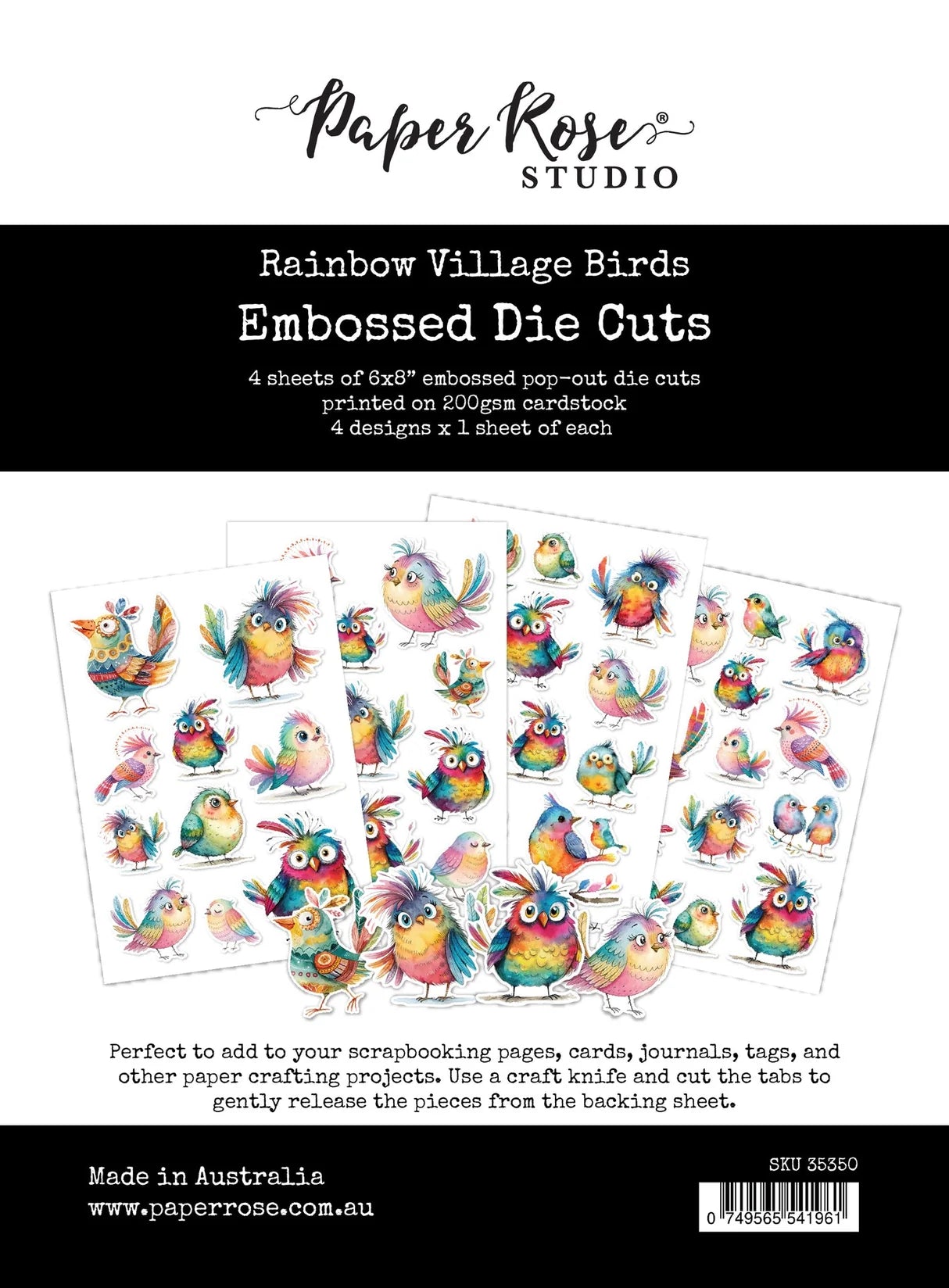 Paper Rose Studio - Rainbow Village Birds Embossed Die Cuts