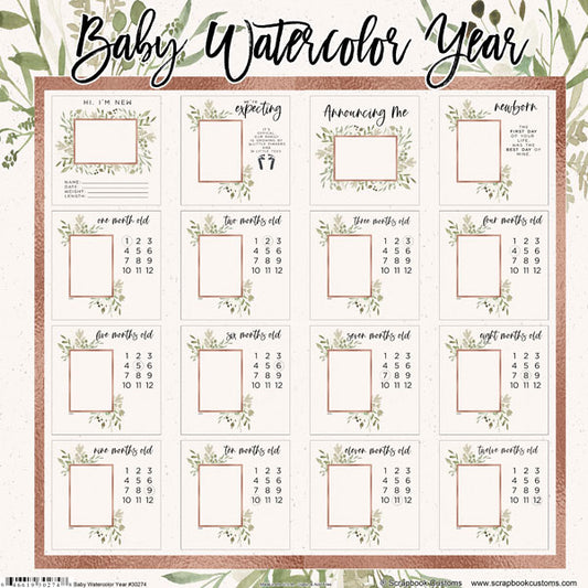 Scrapbook Customs - Baby Watercolor Year Paper Pack