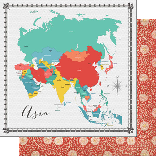 Scrapbook Customs - Asia Memories Map 12x12 Paper