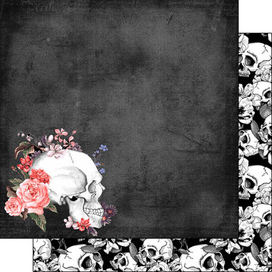Scrapbook Customs - Pink Rose Skull 12x12 Paper