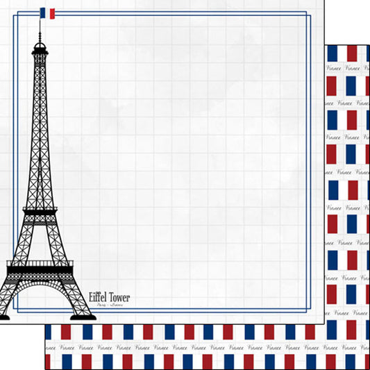 Scrapbook Customs - Paris Eiffel Tower 12x12 Paper