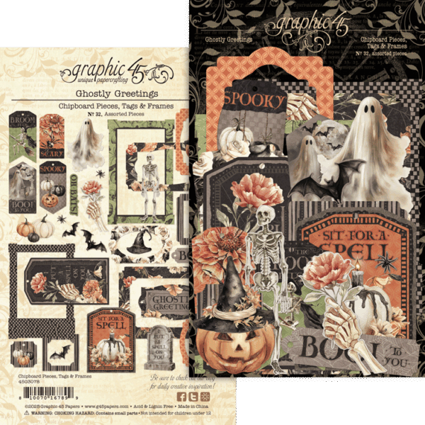 Graphic 45 - Ghostly Greetings Chipboard Pieces, Tags & Frames