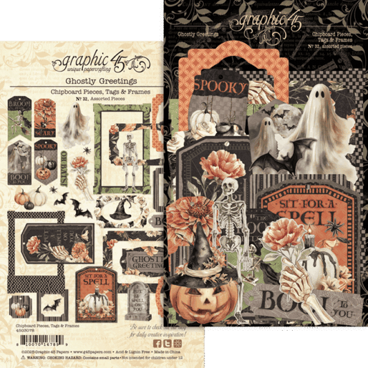Graphic 45 - Ghostly Greetings Chipboard Pieces, Tags & Frames