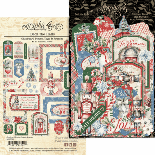 Graphic 45 - Deck The Halls Chipboard Pieces, Tags & Frames