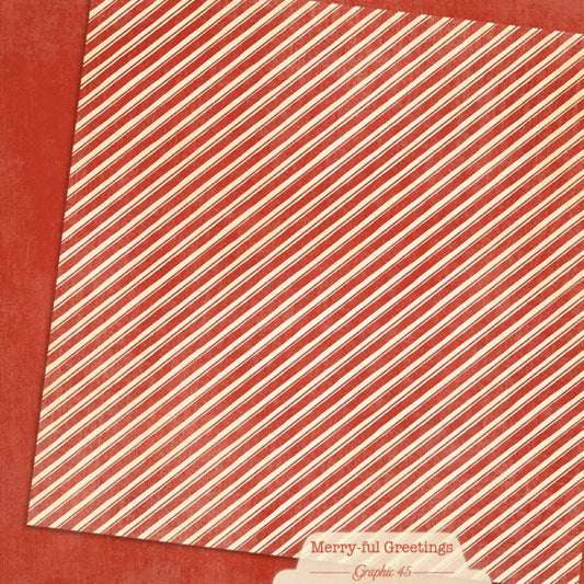 Graphic 45 - Merry-Ful Greetings - Candy Cane Red Pattern & Solids 12x12 Paper