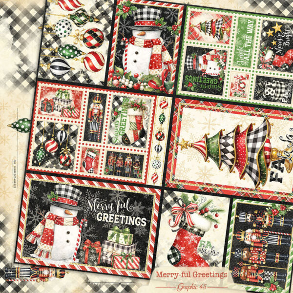 Graphic 45 - Merry-Ful Greetings Journaling Cut-apart 12x12 Paper