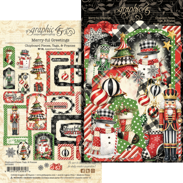 Graphic 45 - Merry-Ful Greetings Chipboard Pieces, Tags & Frames