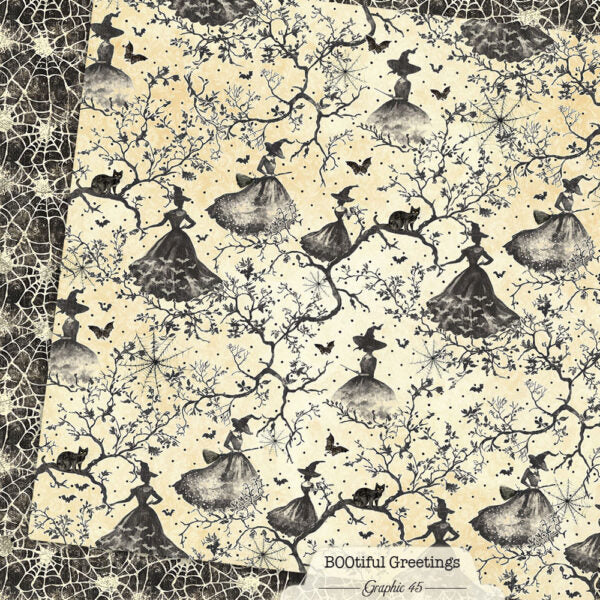 Graphic 45 - Bootiful Greetings - Witchy Spiderwebs 12x12 Paper
