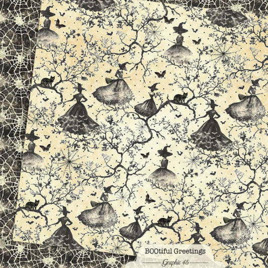 Graphic 45 - Bootiful Greetings - Witchy Spiderwebs 12x12 Paper