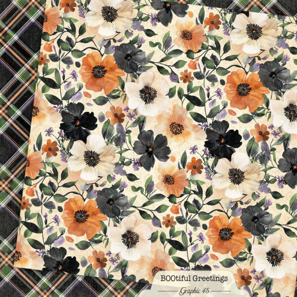 Graphic 45 - Bootiful Greetings - Floral & Plaid 12x12 Paper