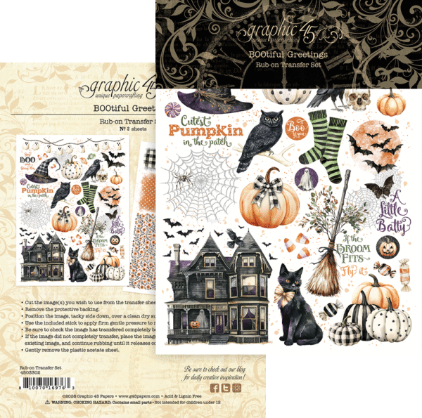 Graphic 45 - Bootiful Greetings Rub-on Transfer Set