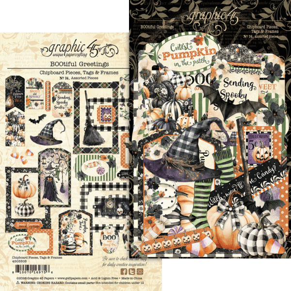Graphic 45 - Bootiful Greetings Chipboard Pieces, Tags & Frames