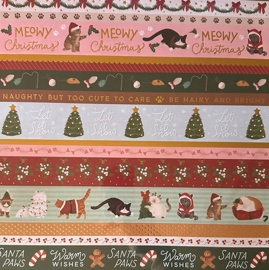 Vintage Market - Happy Pawlidays - Meowy Christmas Borders 12x12 Single-Sided Paper