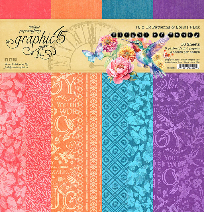 Graphic 45 Flight of the Fancy-Patterns & Solids 12x12 Collection