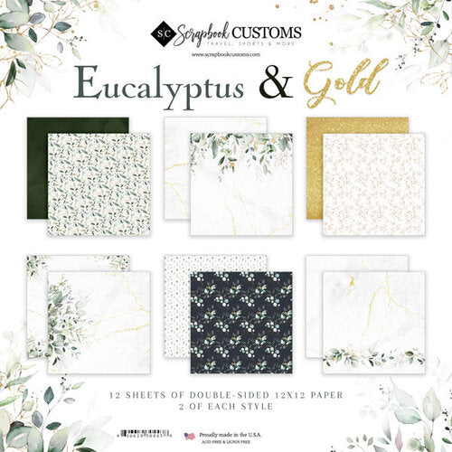 Scrapbook customs-Eucalyptus and Gold Paper Kit