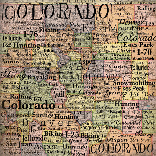 Scrapbook Customs-Colorado Map 12x12 Paper