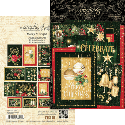 Graphic 45- Merry & Bright Journaling Cards- 32 pieces