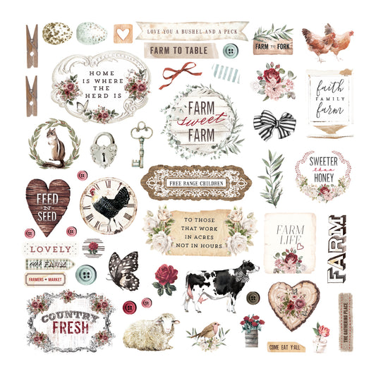 Prima - Farm Sweet Farm - Ephemera and Sticker Pack
