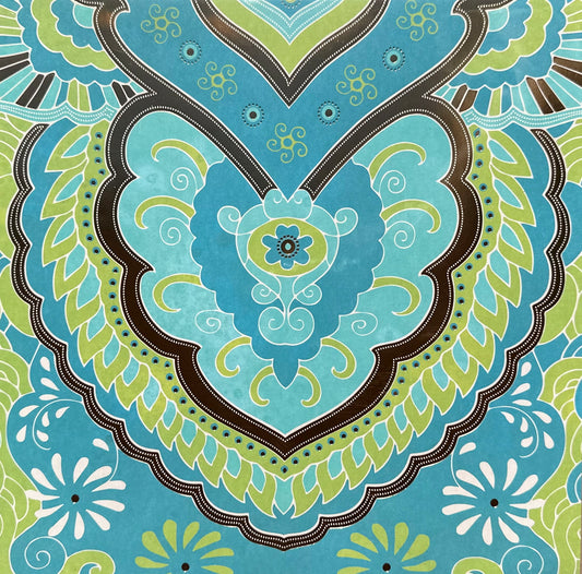 Vintage Market - 12x12 Single Sided Paper - Teal Lotus Flower Print with Gold Foil Accent