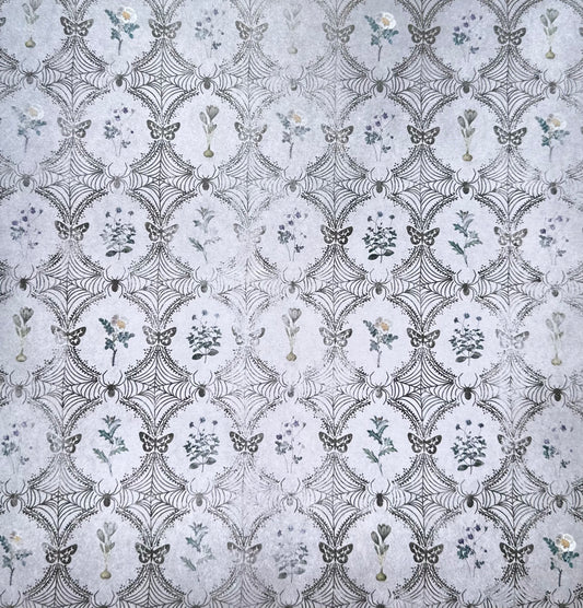 Vintage Market - 12x12 Single Sided Paper - Butterflies & Spiderwebs