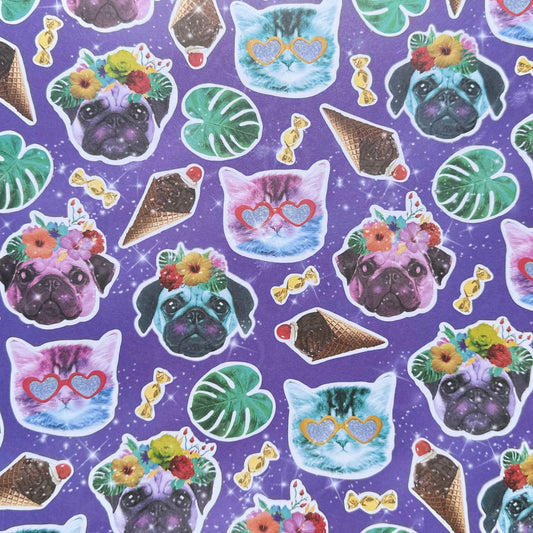 Vintage Market - 12x12 Single Sided Paper - Pugs, Cats & Ice Cream