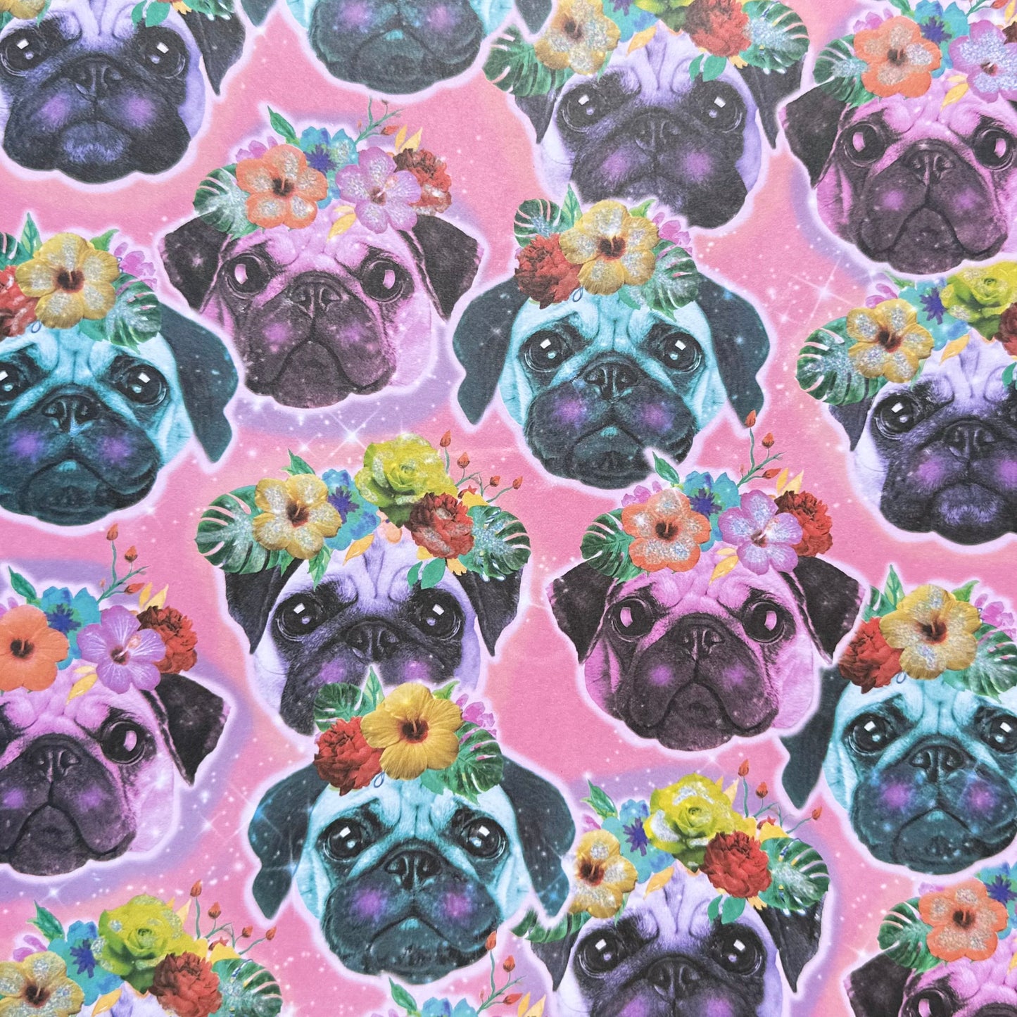 Vintage Market - 12x12 Single Sided Paper - Pugs with Hibiscus Flowers