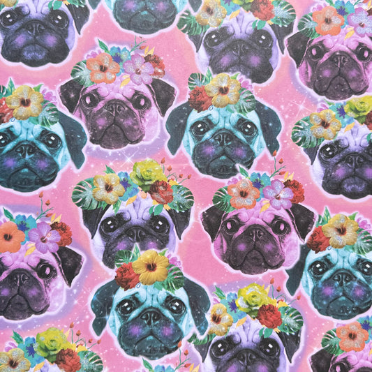 Vintage Market - 12x12 Single Sided Paper - Pugs with Hibiscus Flowers