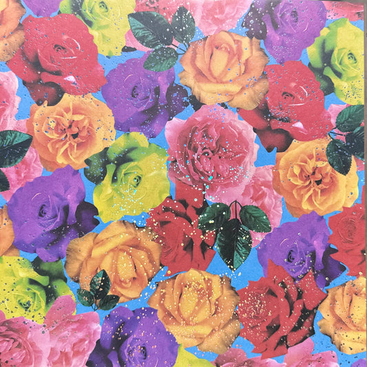Vintage Market - 12x12 Single Sided Paper - rainbow roses with Holographic Splatter 2x12