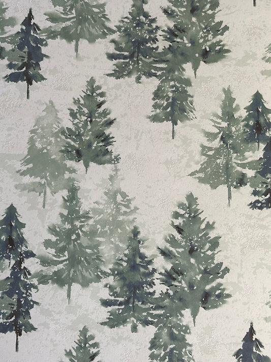 Vintage Market - Green Pine Trees with Glitter 12x12 Paper