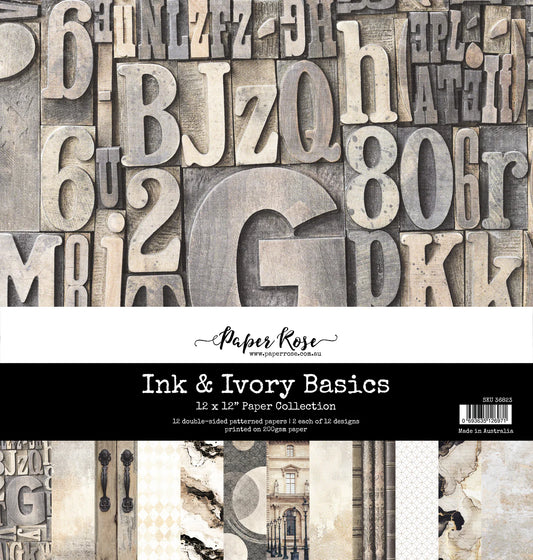 Paper Rose Studio - Ink & Ivory Basics 12x12 Paper Collection