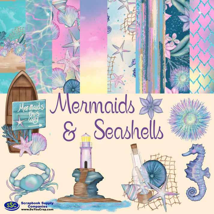 SSC - Gaynor Carradice's Mermaids & Seashells 12x12 Scrapbook Paper and Embellishment Kit