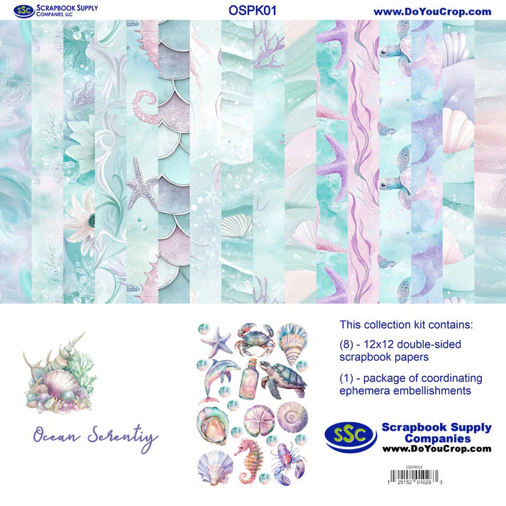 SSC - Ocean Serenity 12x12 Scrapbook Paper and Embellishment Kit