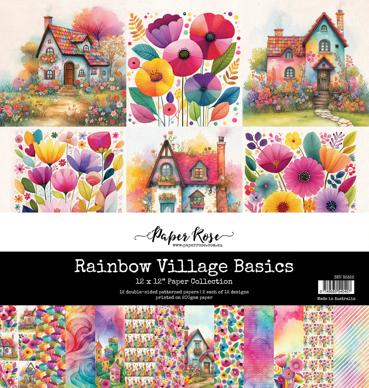 Paper Rose Studio - Rainbow Village Basics 12x12 Paper Collection